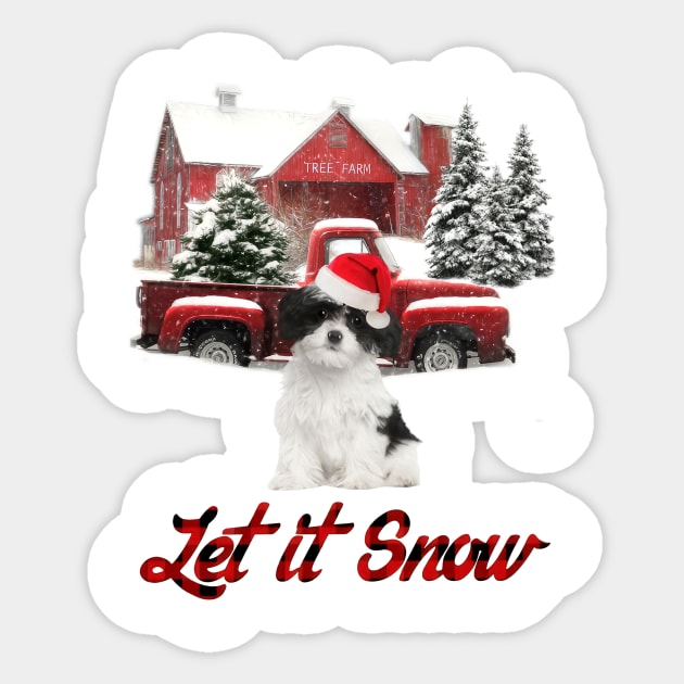 Havanese Let It Snow Tree Farm Red Truck Christmas Sticker by Tagliarini Kristi